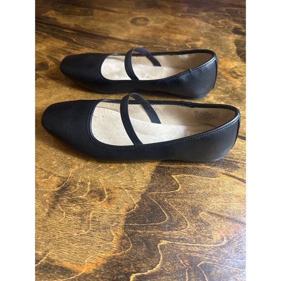 Womens Black Mary Jane Flats Size 9 W/M Elastic Strap Sq Toe Slip-On Comfort - Picture 4 of 9